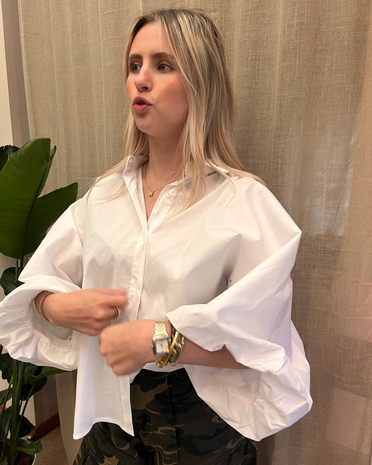 Witte Blouse met Oversized Mouwen