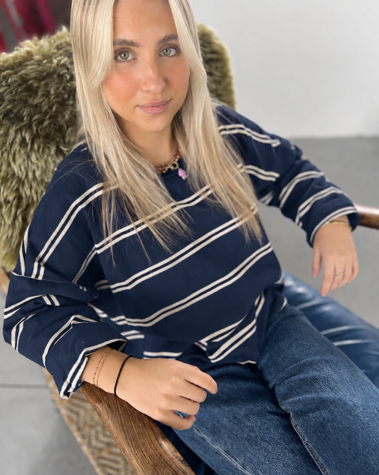 Oversized Striped t-shirt Sweater – Navy