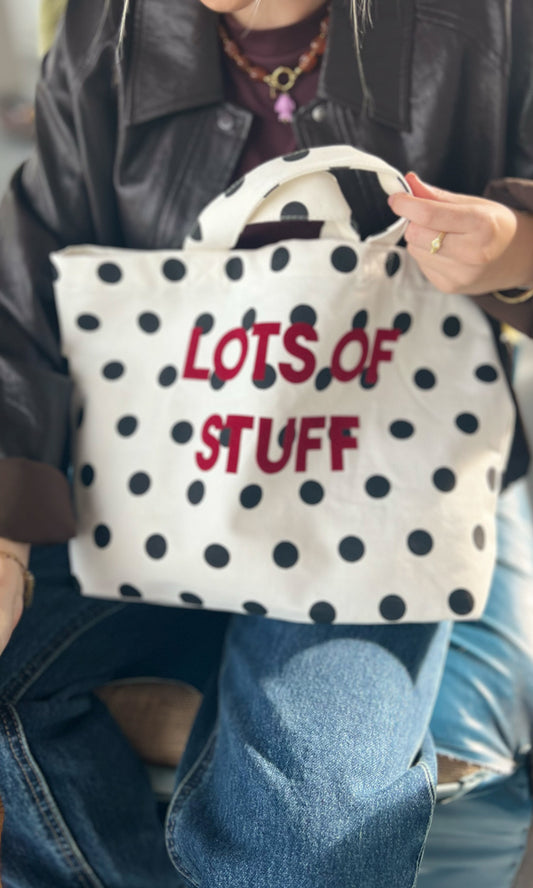 Mini totebag dots met slogan