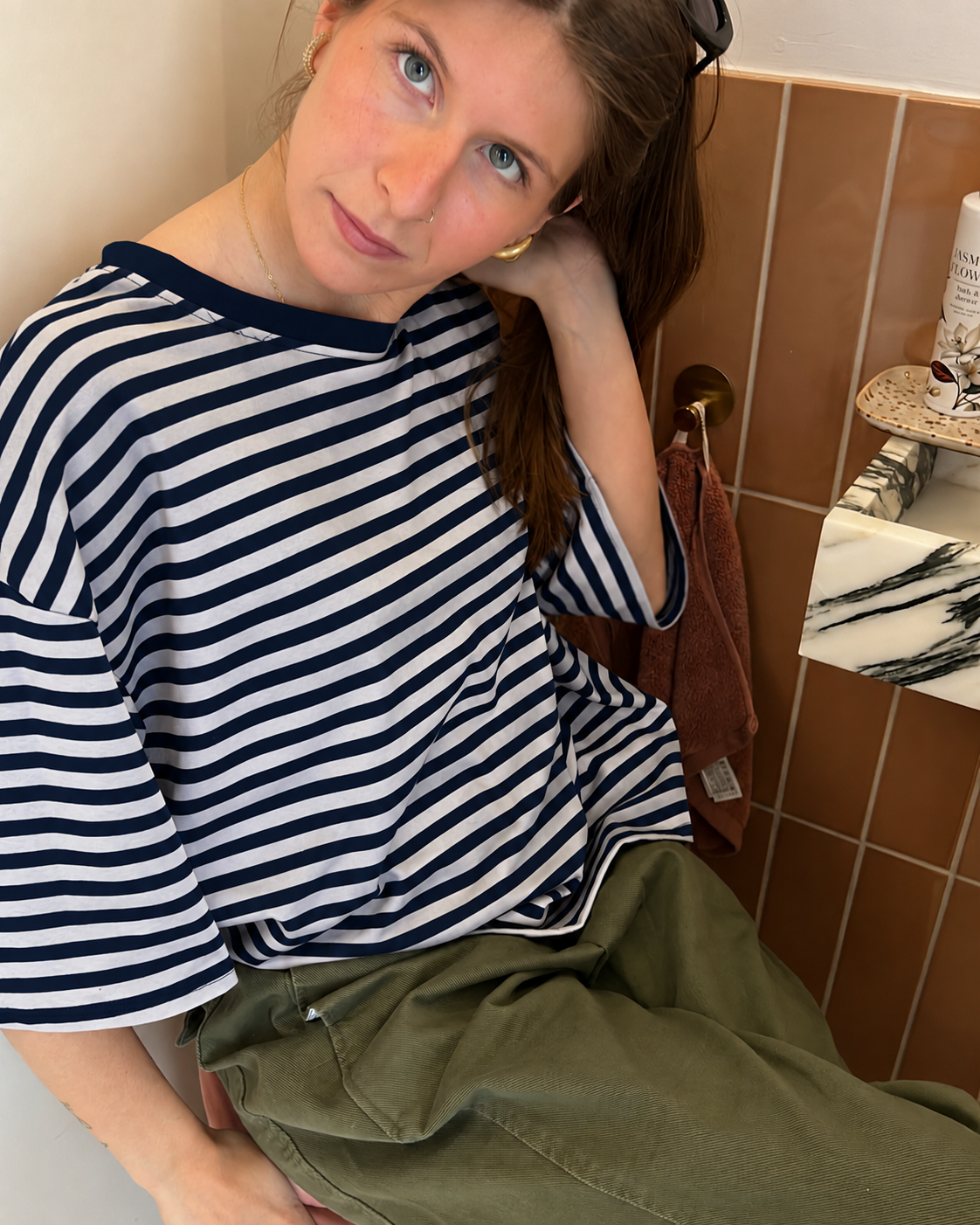 Oversized Stripe T-Shirt – Navy & Ecru