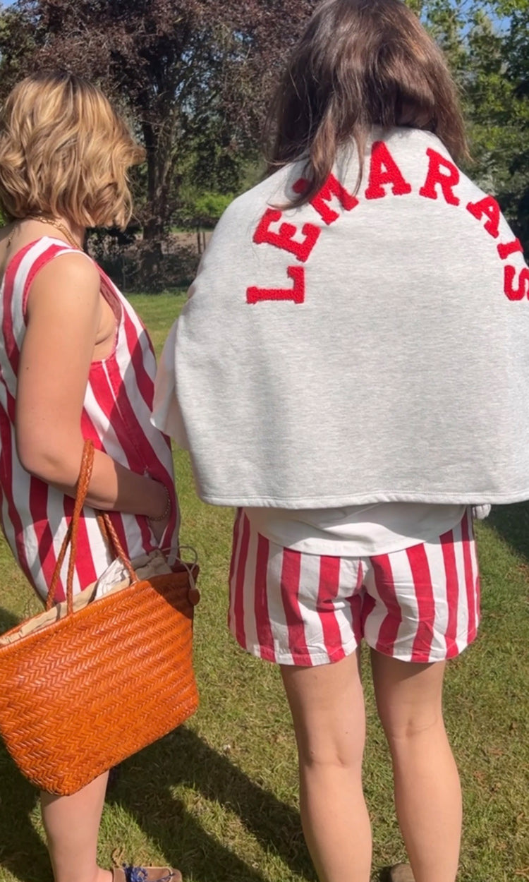 Shortje streep rood katoen