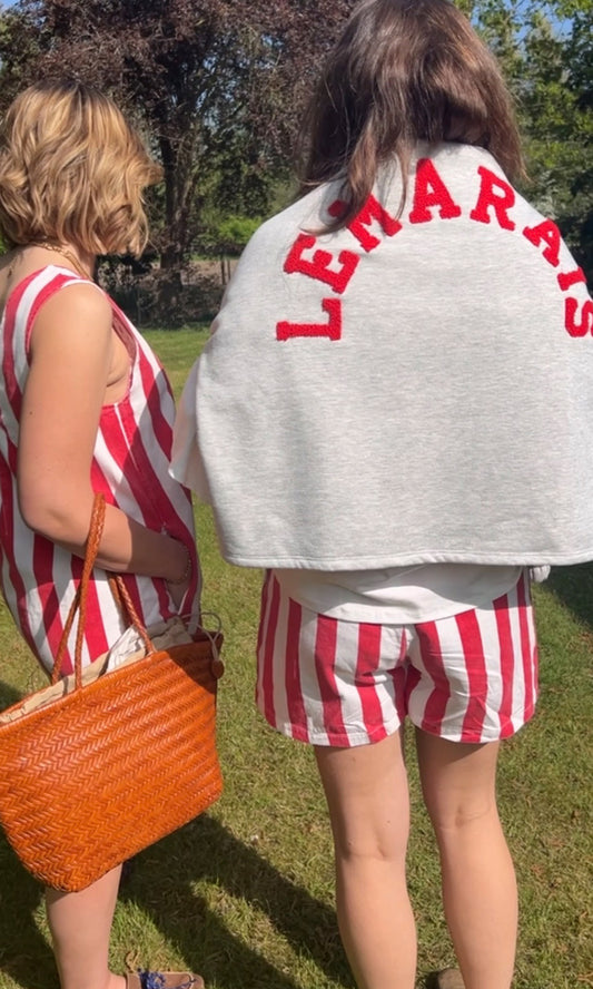 Shortje streep rood katoen