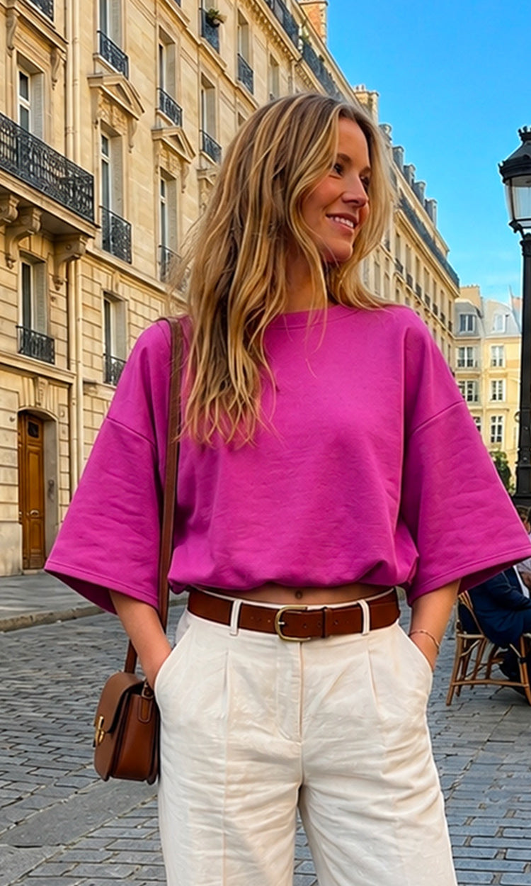 Sweater korte mouw paars